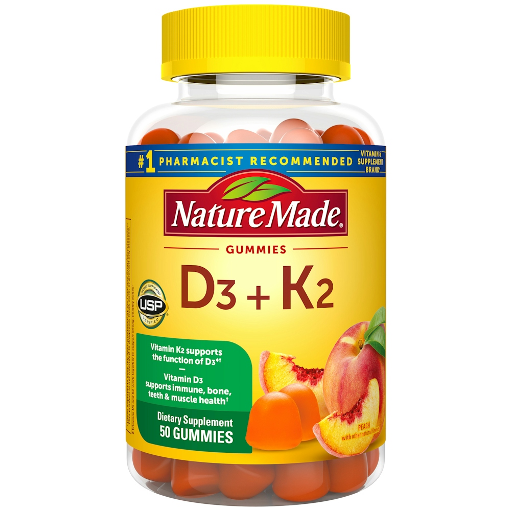 Nature Made Vitamin D3 + K2 Gummies, Peach, 50 Gummies