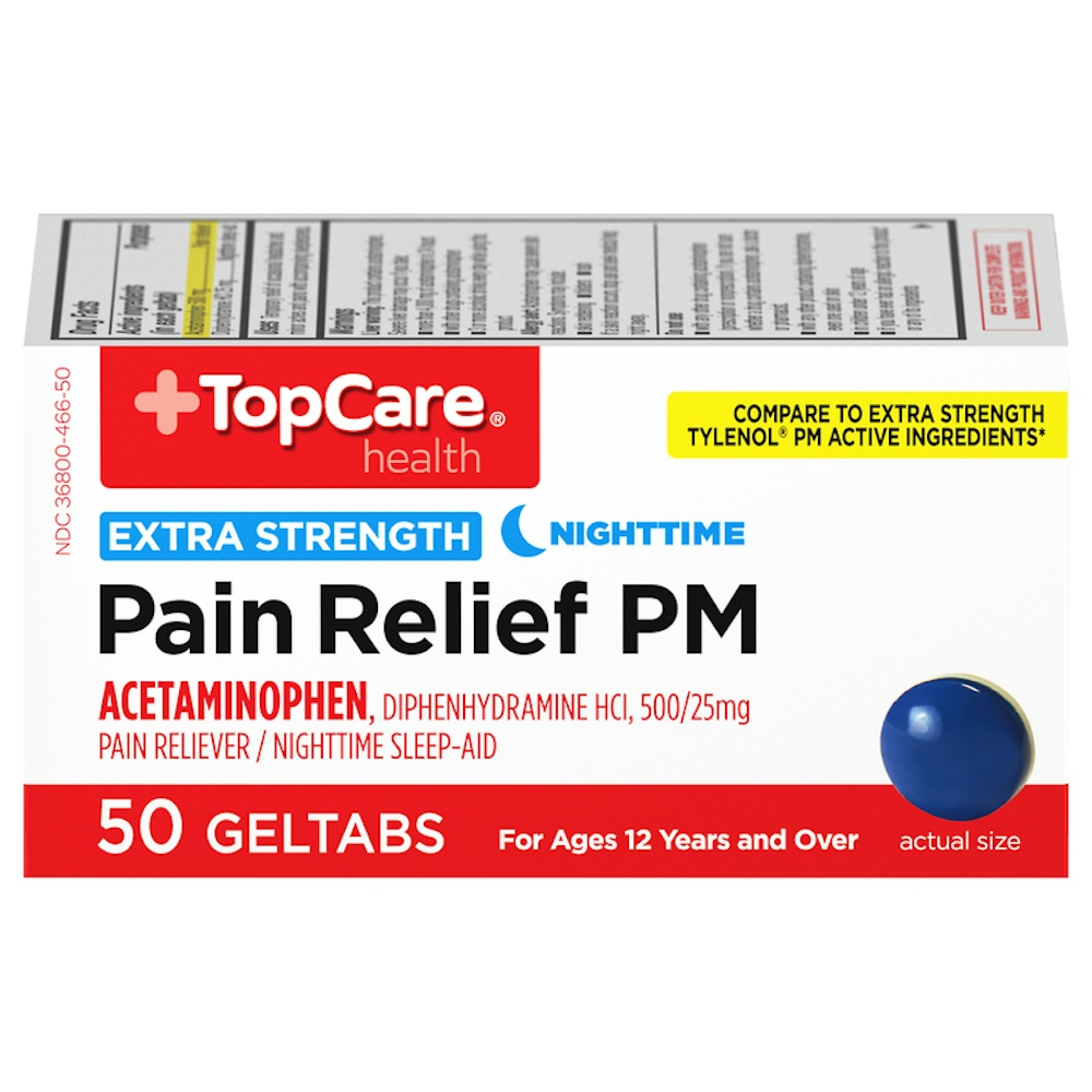 TopCare Extra Strength Pain Relief PM Geltabs 500 mg, 50 ct