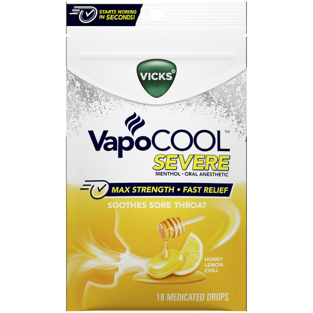 Vicks VapoCool, Soothes Sore Throat, Max Strength, Severe, Honey Lemon Chill, Medicated Drops