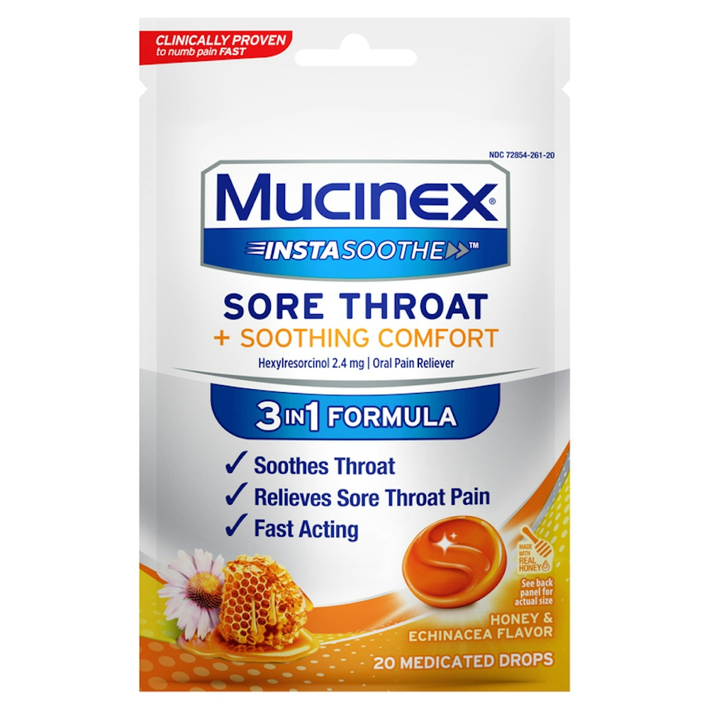 Mucinex InstaSoothe Soothing Comfort Honey & Echinacea Flavor Sore Throat Drops