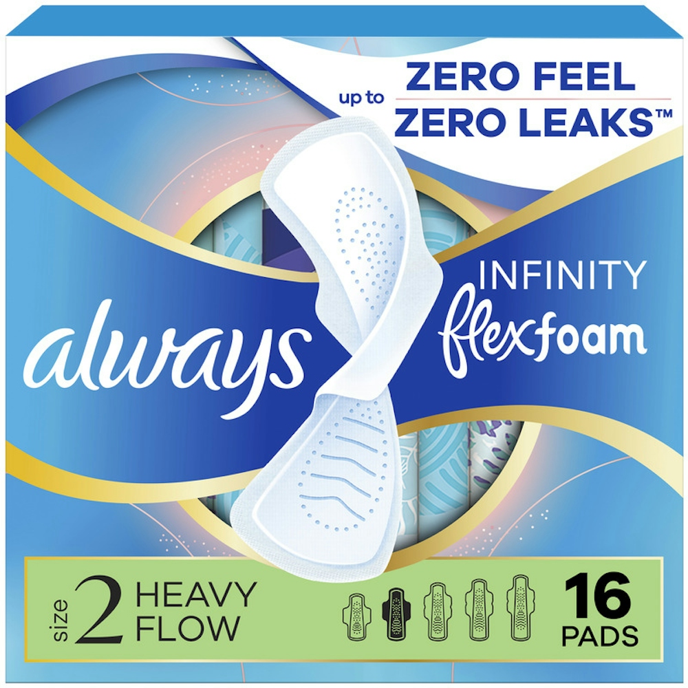 Always Infinity FlexFoam Pads For Women Size 2 Heavy Flow Absorbency With Wings