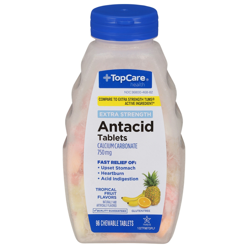TopCare Extra Strength Antacid Chewable Tablets Tropical Fruit 750 mg 96 ct