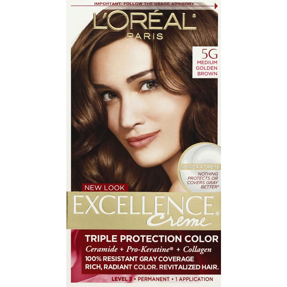 Excellence L'Oreal Paris Créme Permanent Triple Protection Hair Color, 5G Medium Golden Brown, 1 Kit
