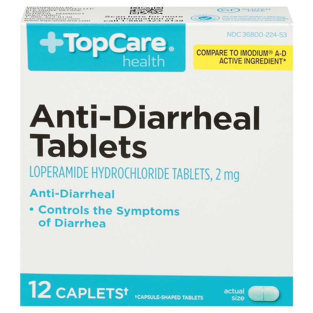 TopCare Anti‑Diarrheal Caplets Loperamide HCl 2 mg 12 ct