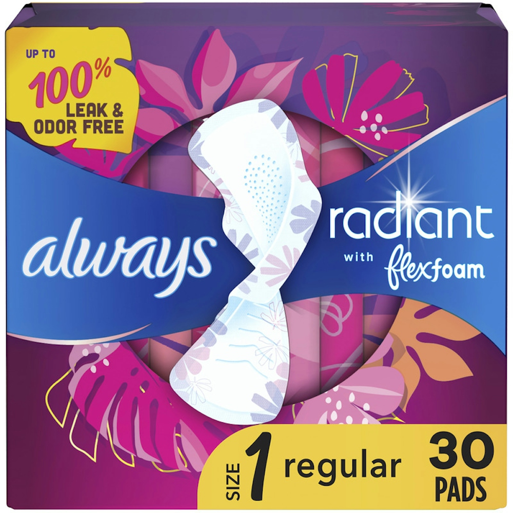 Always Radiant Pads, Regular With Wings Clean Scent, Size 1