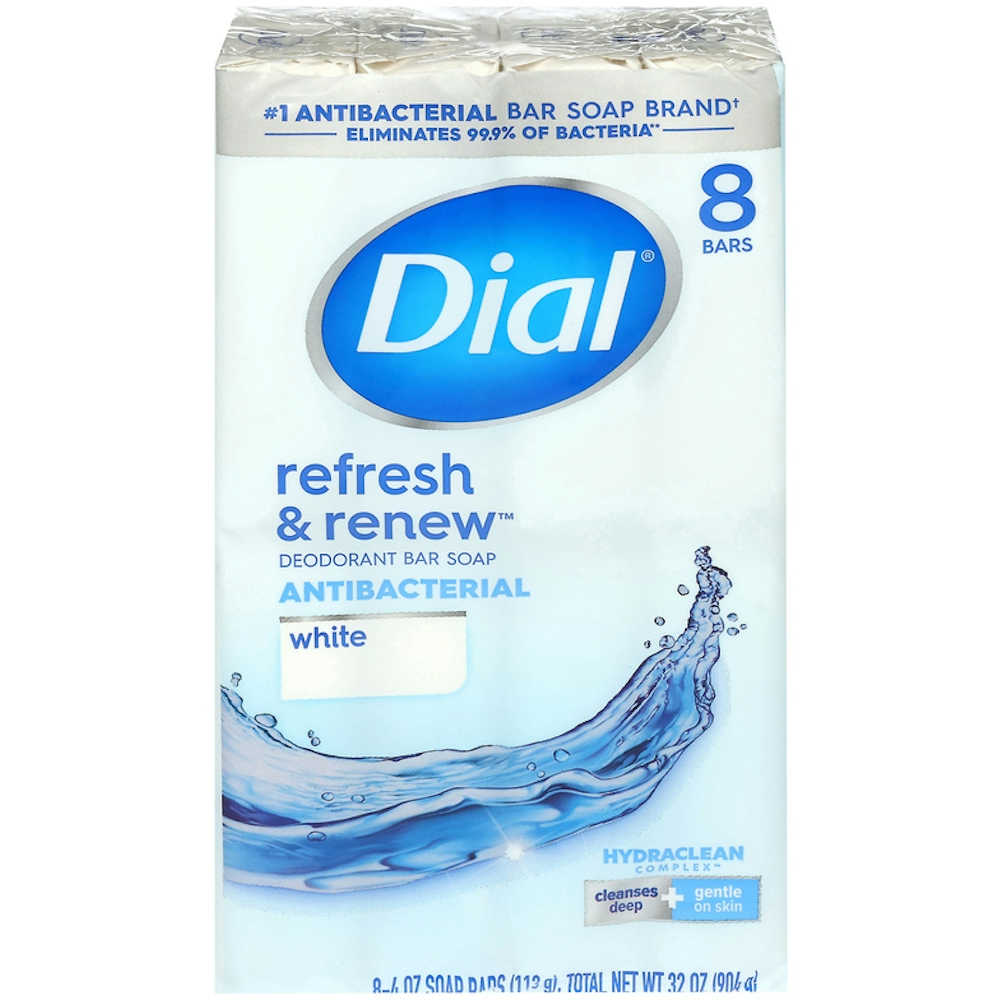 Dial Antibacterial Bar Soap, Refresh & Renew, White, 4 Oz, 8 Bars