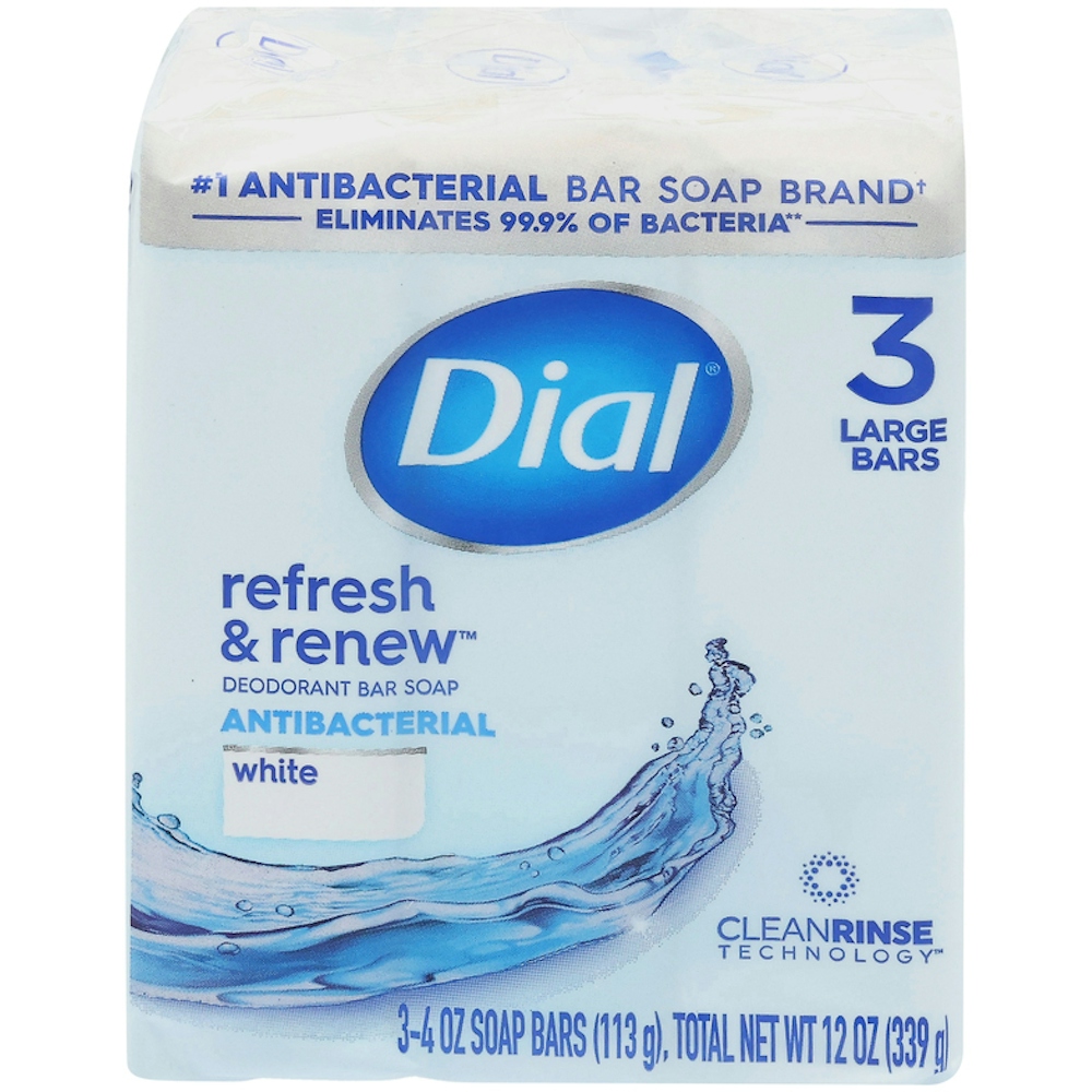 Dial Refresh & Renew Bar Soap, Deodorant, Antibacterial, White, Large
