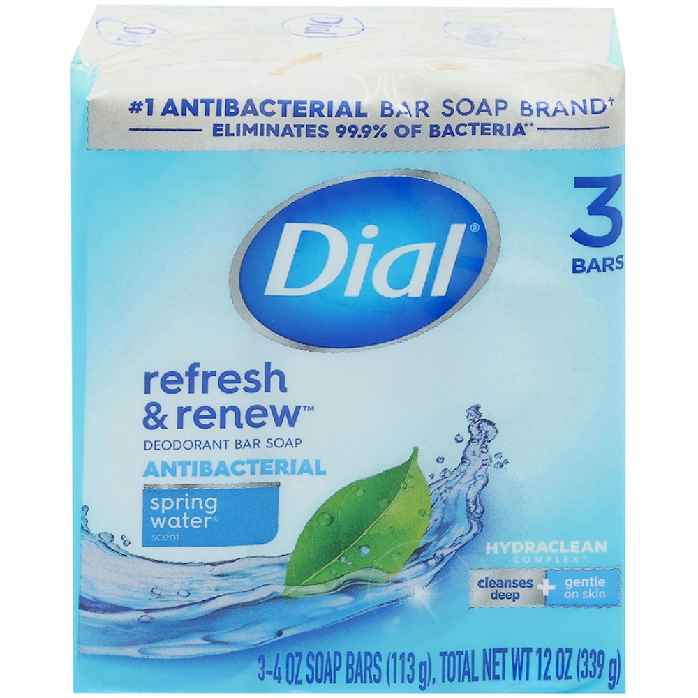 Dial Refresh & Renew Deodorant Bar Soap, Antibacterial, Spring Water Scent