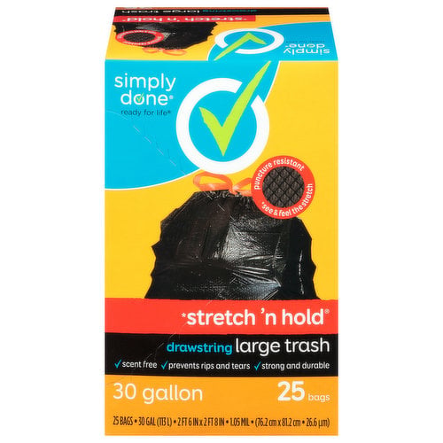 Simply Done Drawstring Large Trash Bags 30 gal 25 ct