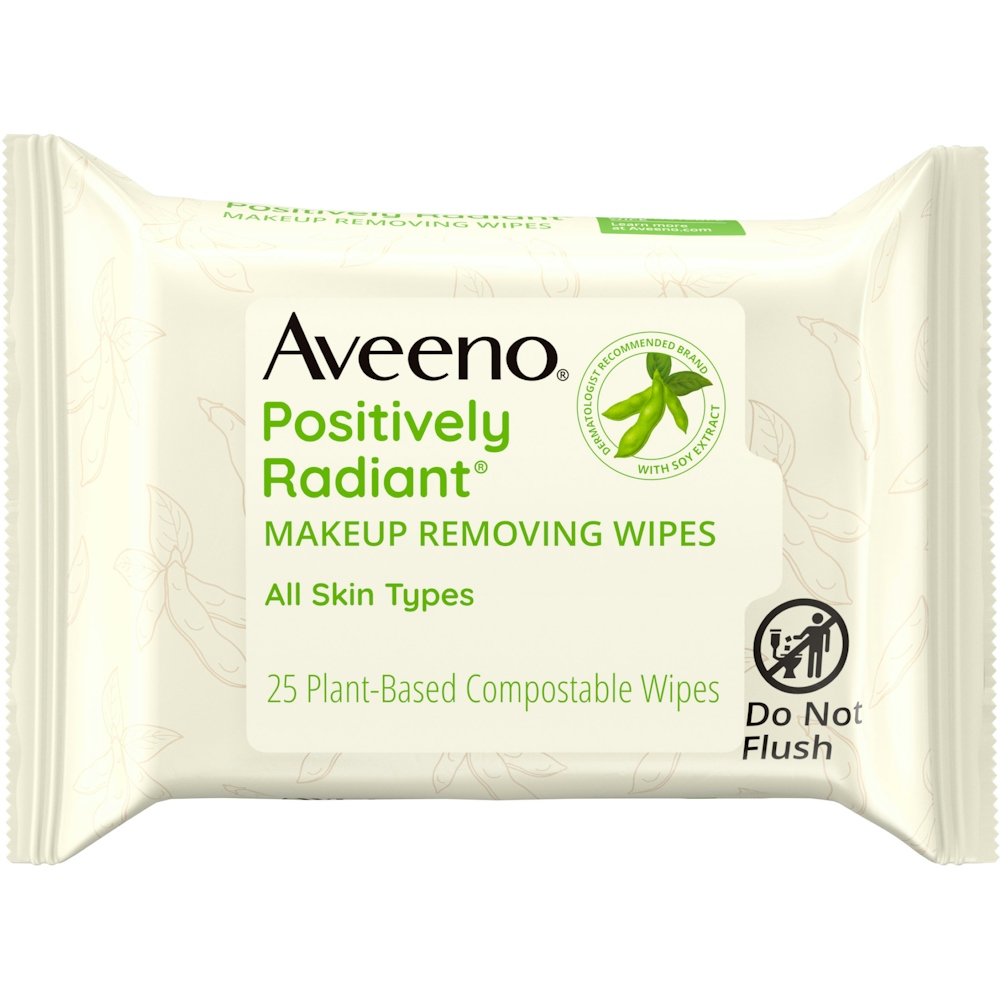 Aveeno Positively Radiant Oil Free Makeup Removing Face Wipes, 25 Ct