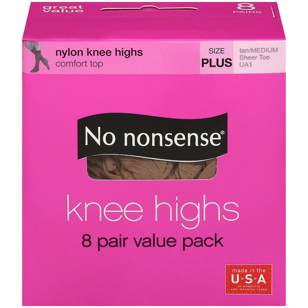 No nonsense Knee Highs, Nylon, Sheer Toe, Tan/Medium, Plus Size, Value Pack