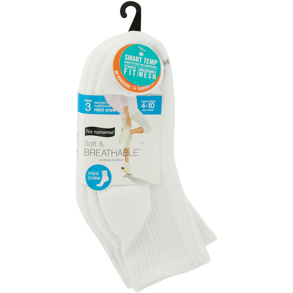 No nonsense Soft & Breathable Womens Shoe Sizes 4 10 Cushioned White Mini Crew Socks 3 Pr