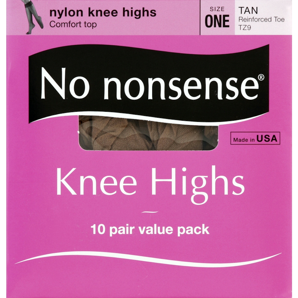 No nonsense Knee Highs, Nylon, Reinforced Toe, Size One, Tan