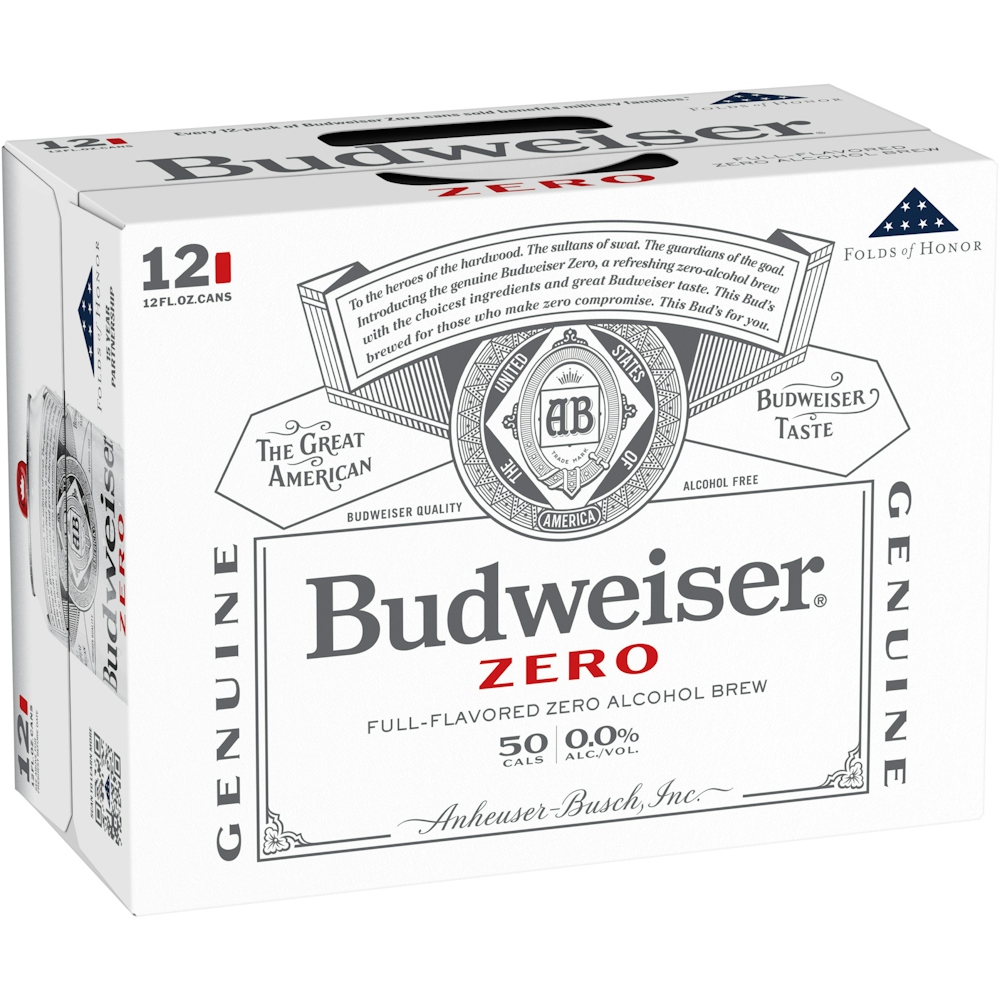 Budweiser Zero Non-Alcoholic Beer 12 Pack 12oz Cans