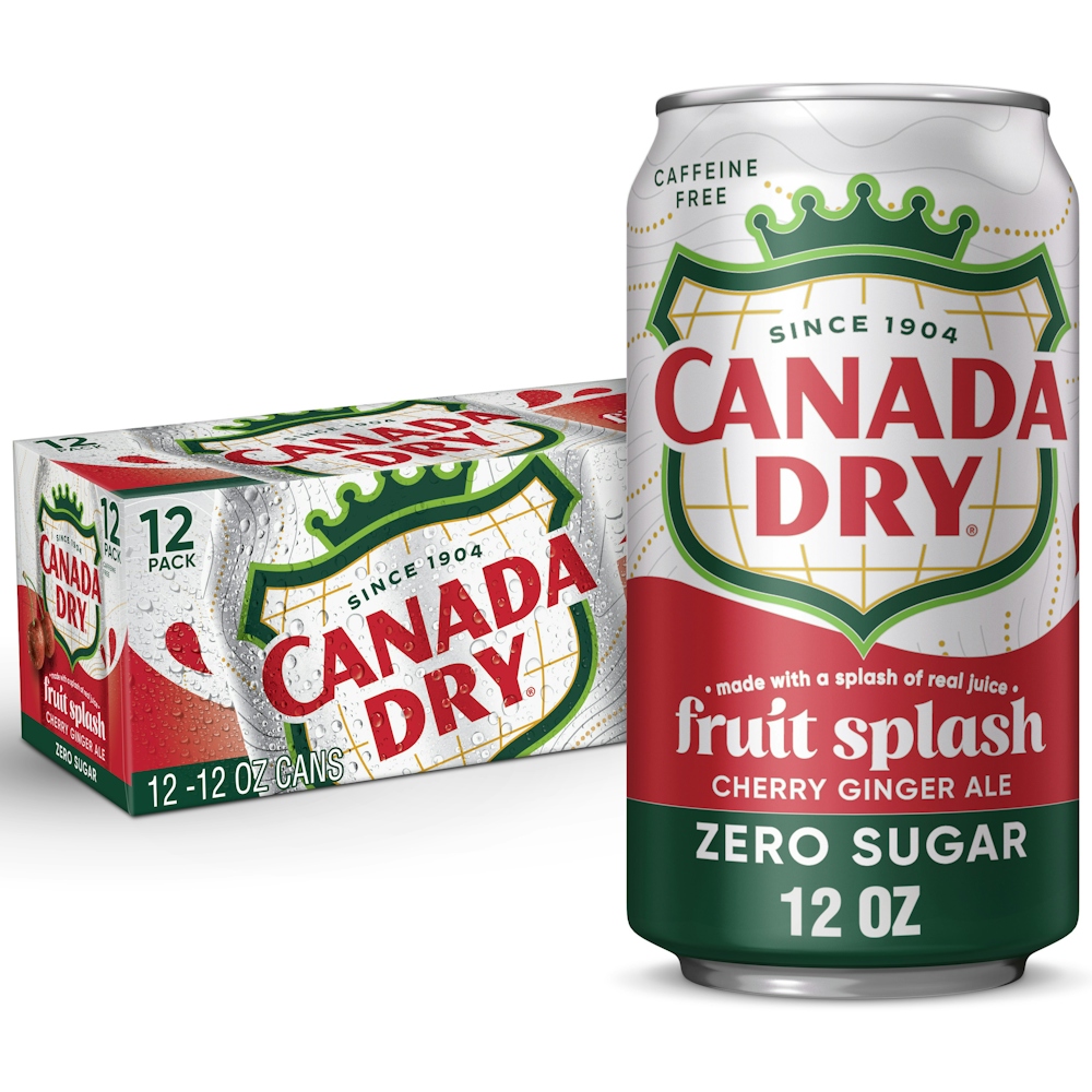 Canada Dry Fruit Splash, Cherry Ginger Ale, Zero Sugar, Caffeine Free, 12 Pack