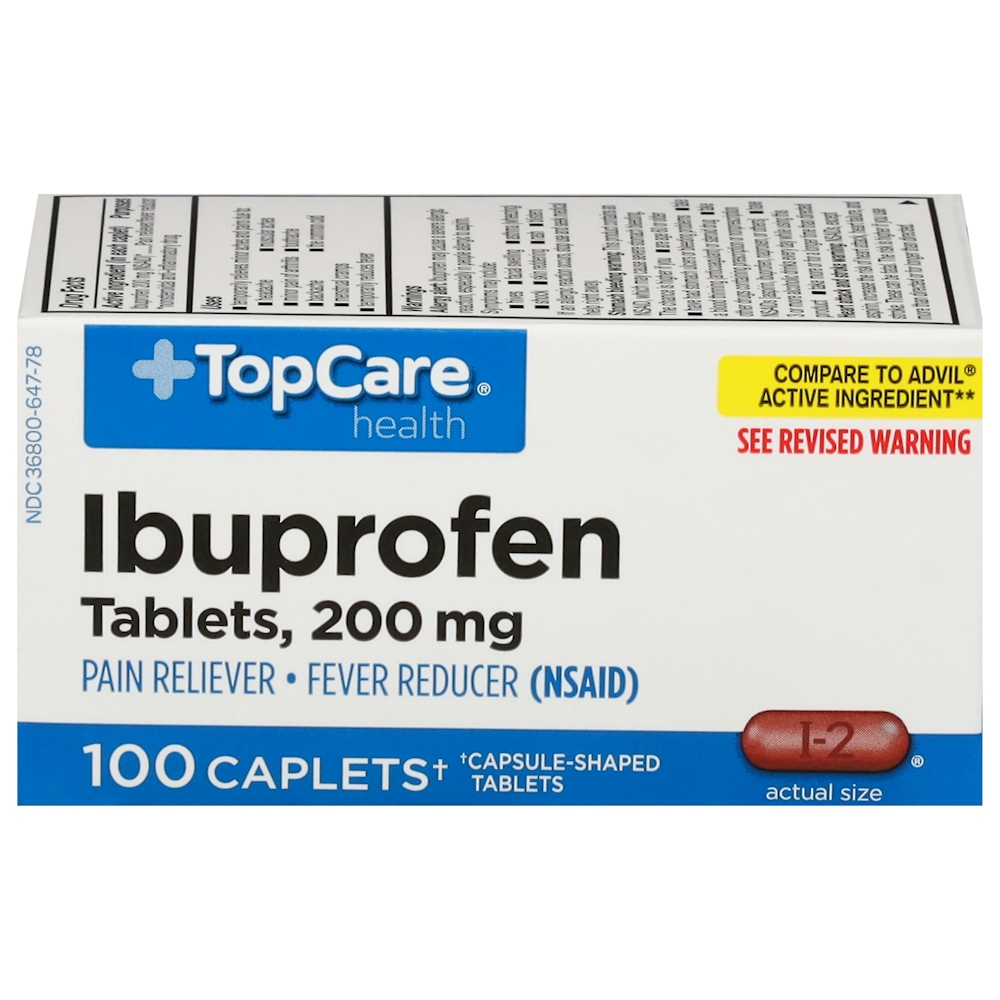 TopCare Ibuprofen Pain Reliever Caplets 200 mg, 100 ct