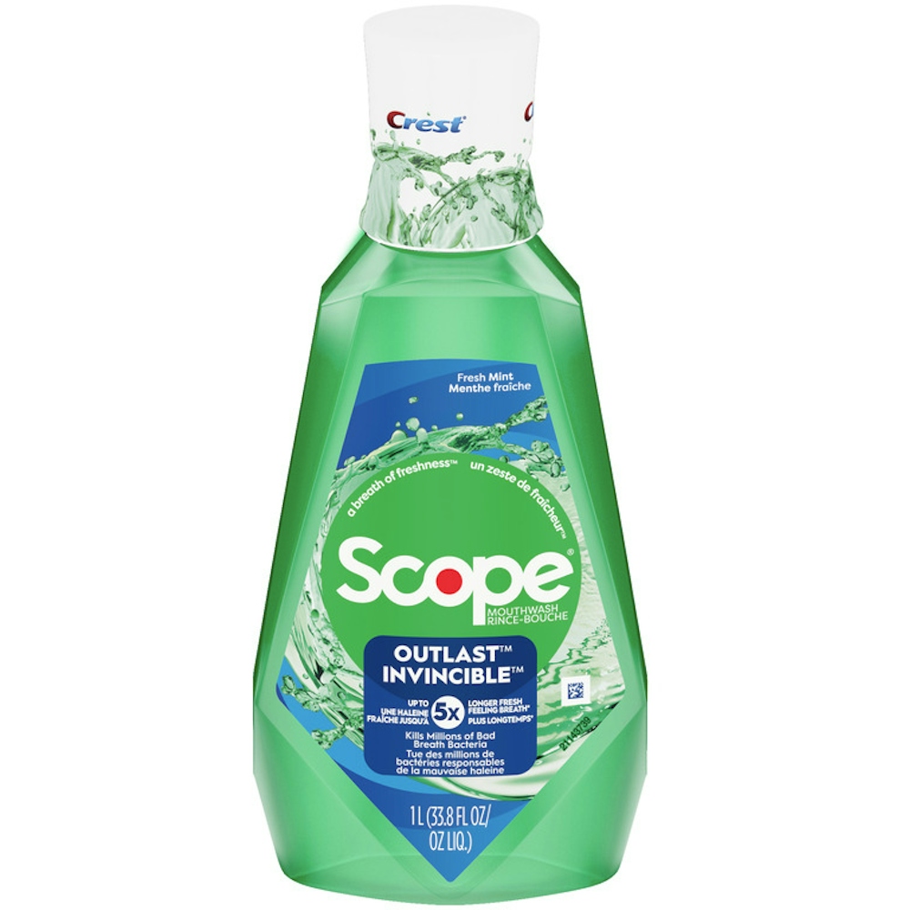 Crest Scope Outlast Mouthwash, Long Lasting Freshness, Kills Bad Breath Germs, Fresh Mint 1 L 33.8 Fl Oz