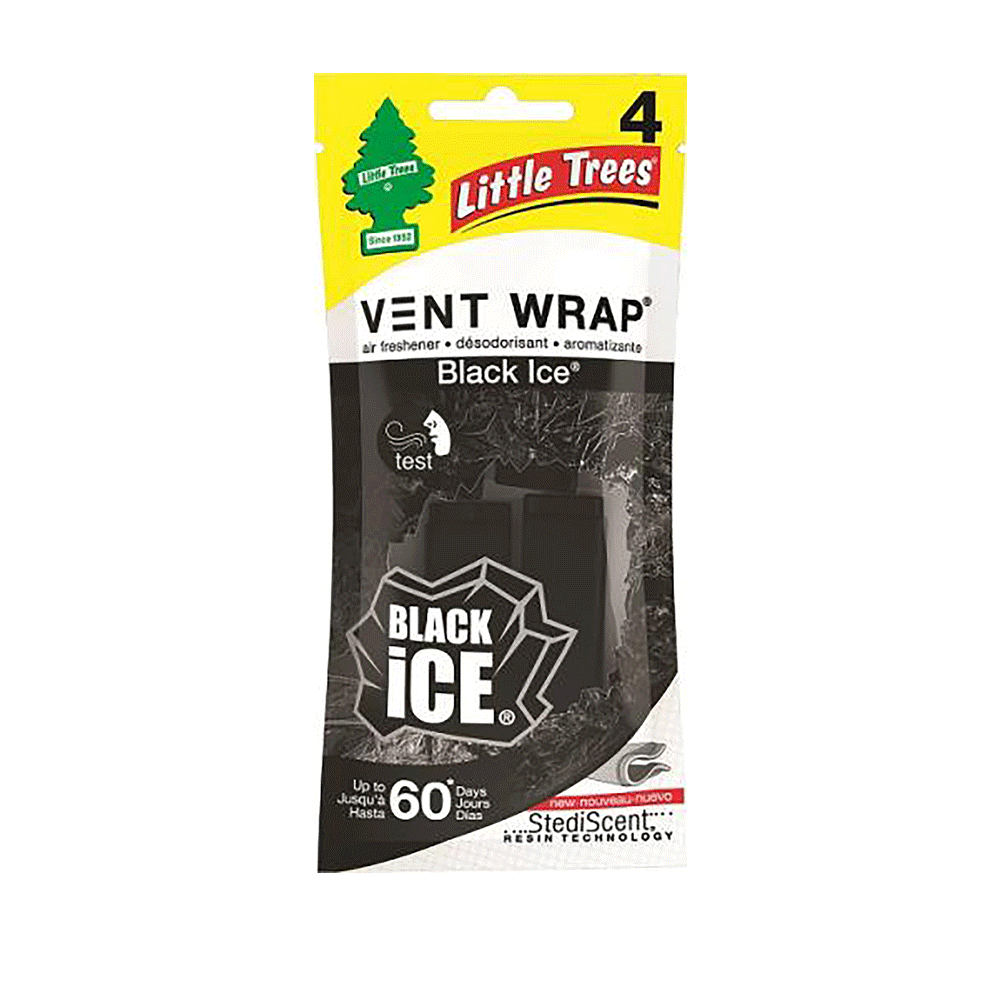 Little Trees Black Ice Vent Wrap Car Air Freshener, 4-pk