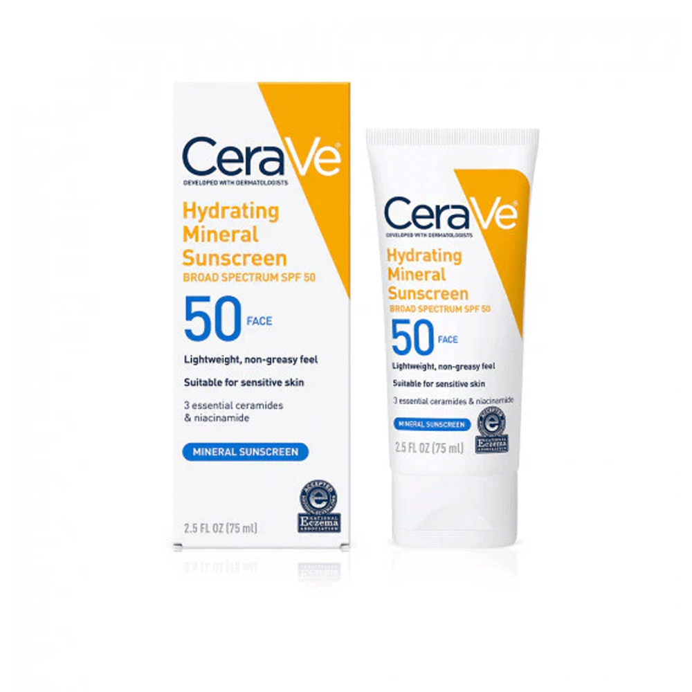 CeraVe Hydrating Face Broad Spectrum SPF 50 Mineral Sunscreen 2.5 Fl Oz