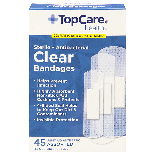TopCare Health Sterile Antibacterial Clear Assorted Bandages, 45 ct