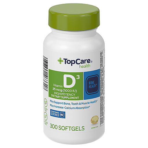 TopCare Vitamin D3 Softgels 25 mcg (1000 IU), 300 ct