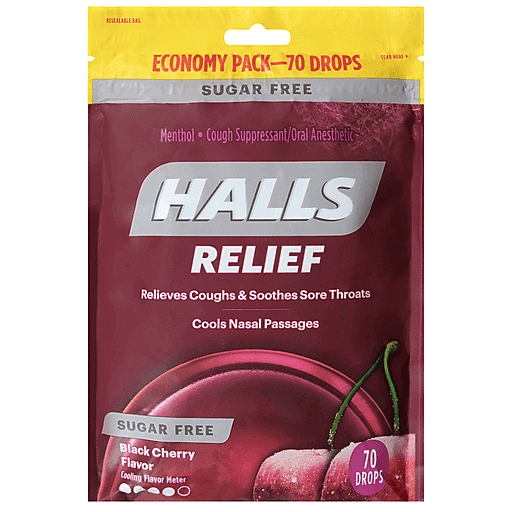 Halls Cough Drops, Sugar Free, Black Cherry Flavor, Economy Pack