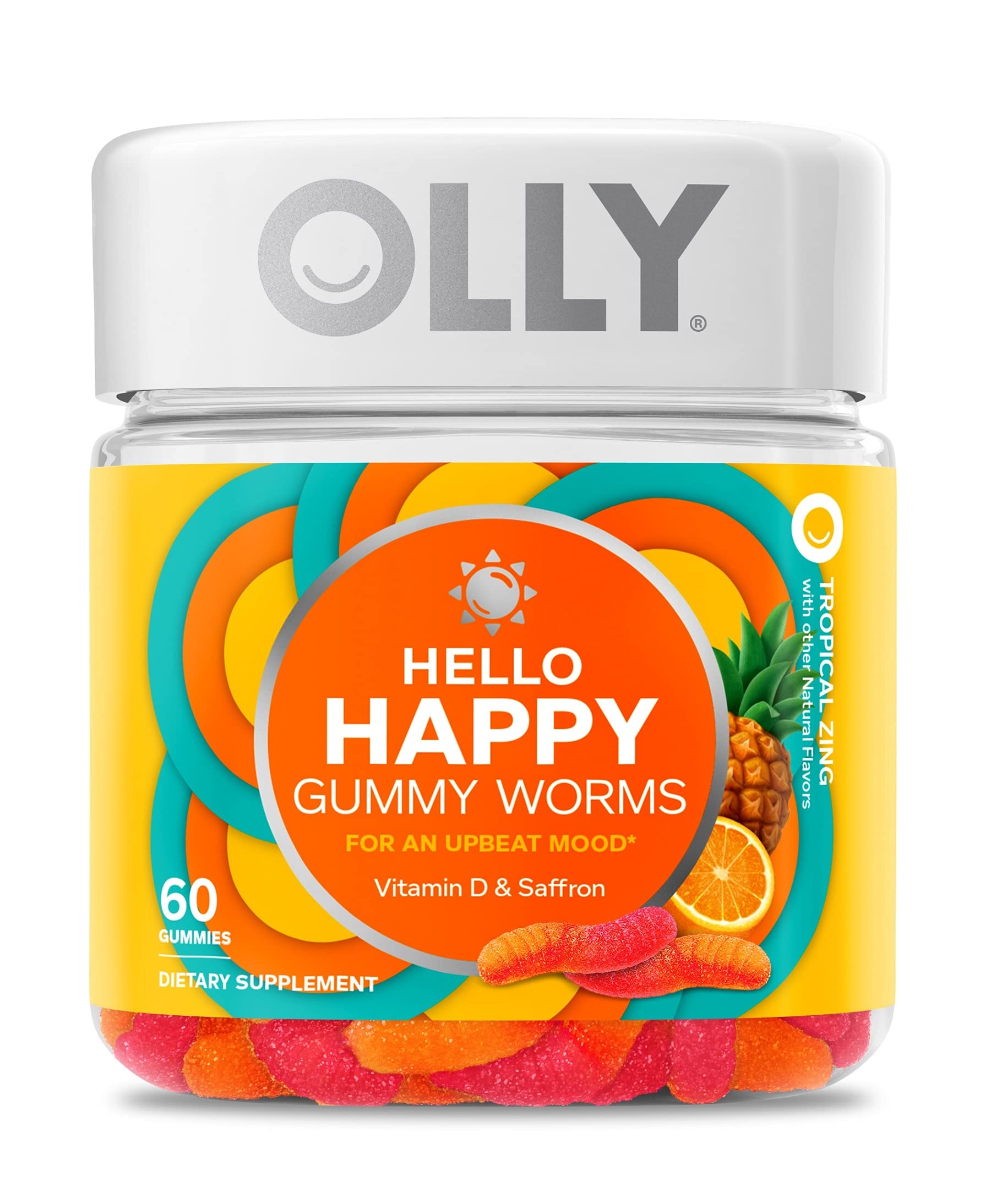 Olly Hello Happy Gummy Worms Mood Balance Support Supplement Vitamin D Tropical