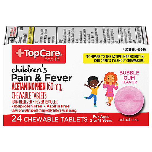 TopCare Pain & Fever, Children's, 160 Mg, Chewable Tablets, Bubble Gum Flavor