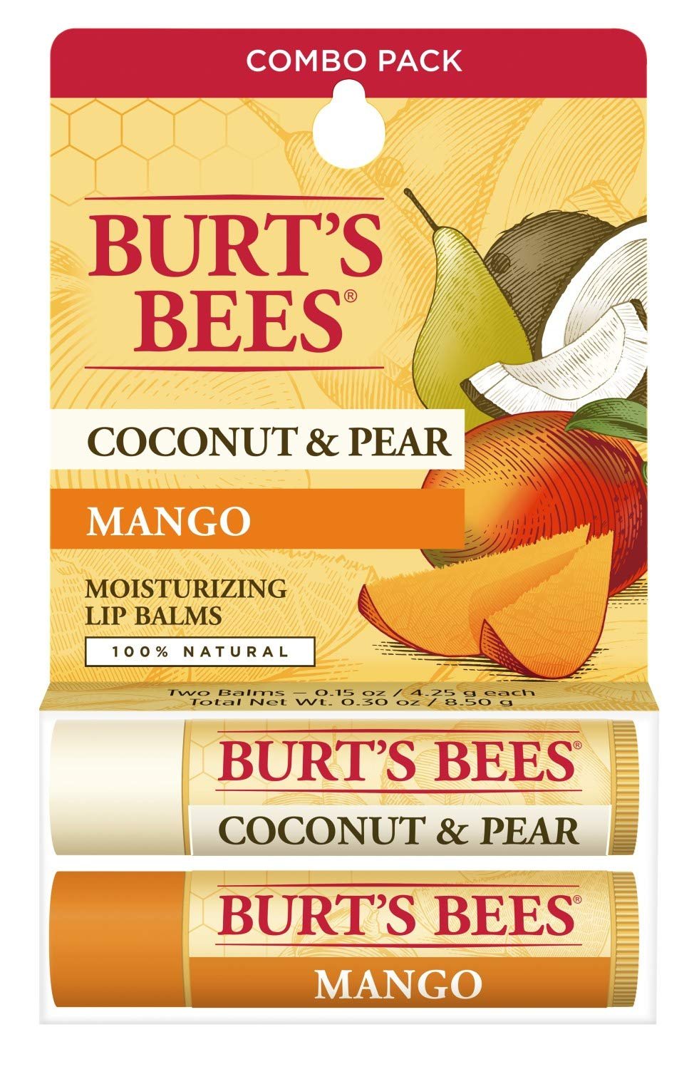 Burt's Bees 100% Natural Lip Balm, Coconut & Pear And Mango