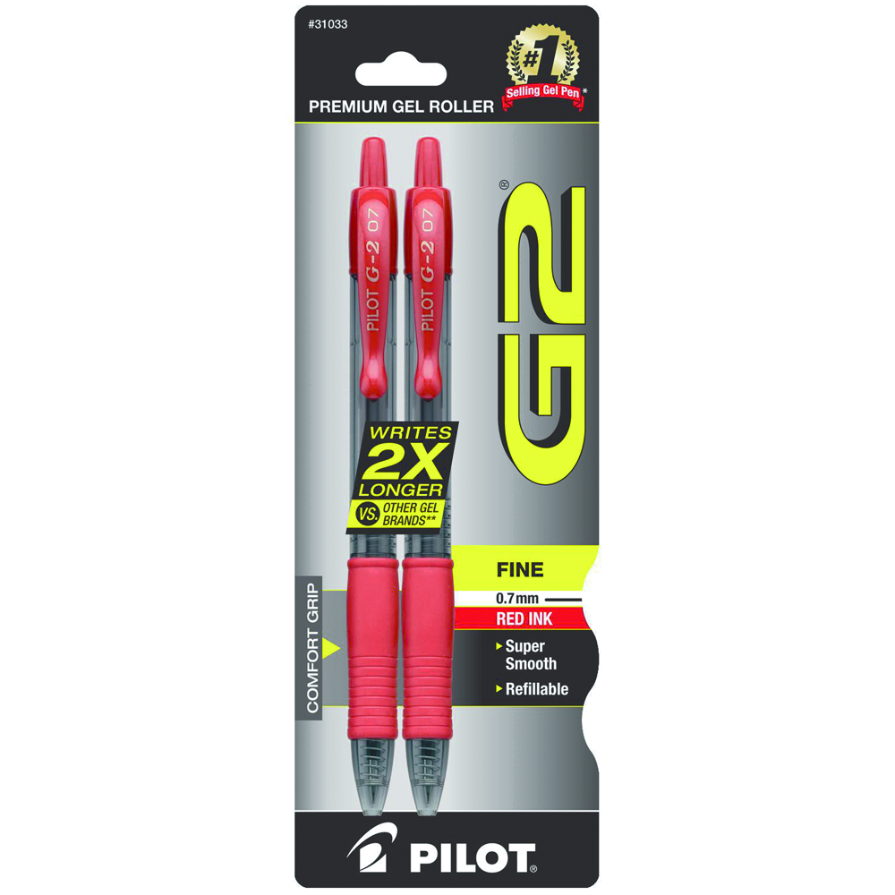 Pilot G2 Fine 0.7 Mm Red Ink Premium Gel Roller Pens