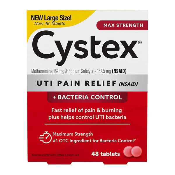 Cystex UTI Bacteria Control Dual Action Pain Relief 48 Tablets
