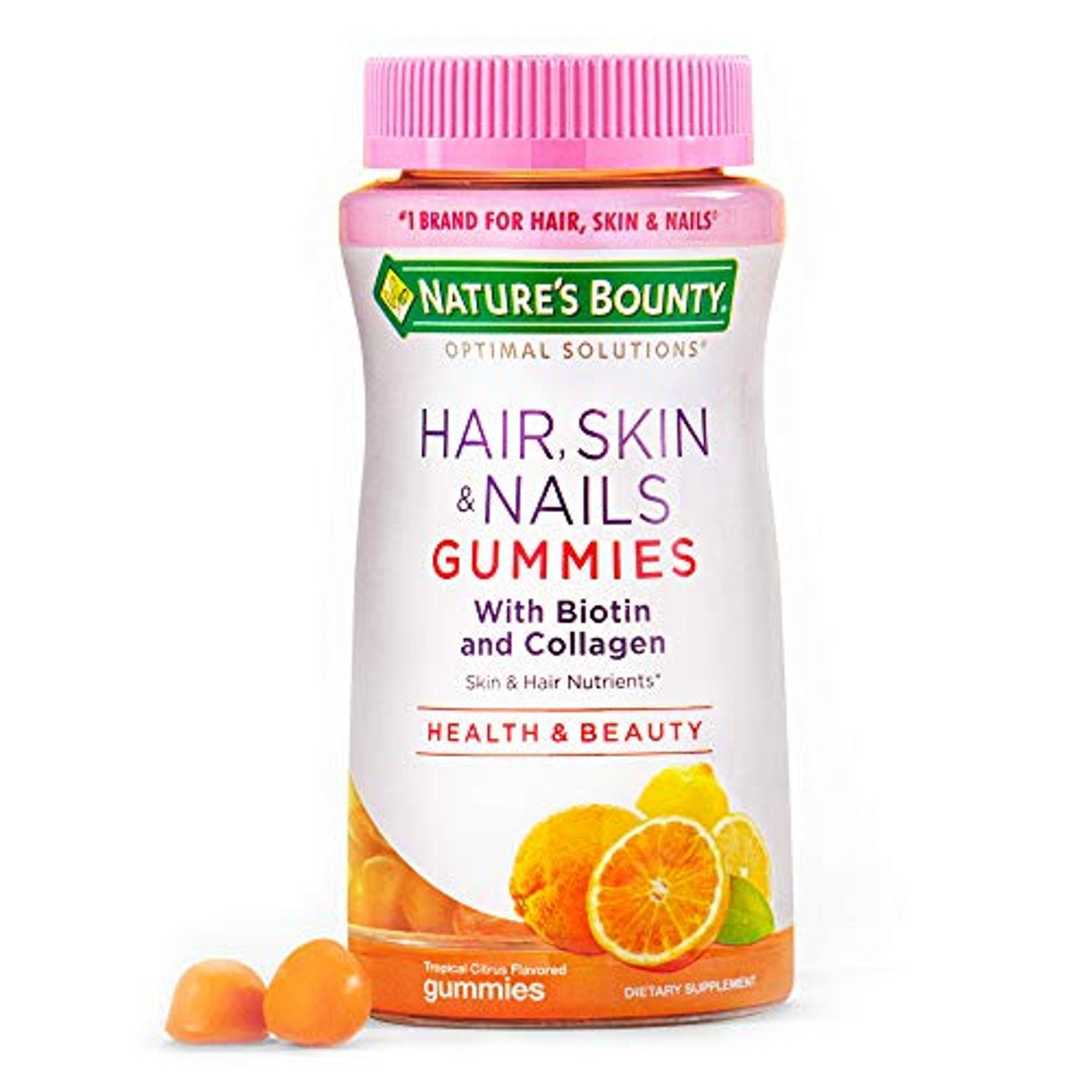 Nature's Bounty Optimal Solutions, Hair, Skin, & Nails, Collagen & Biotin, Tropical Citrus, 80 Gummies