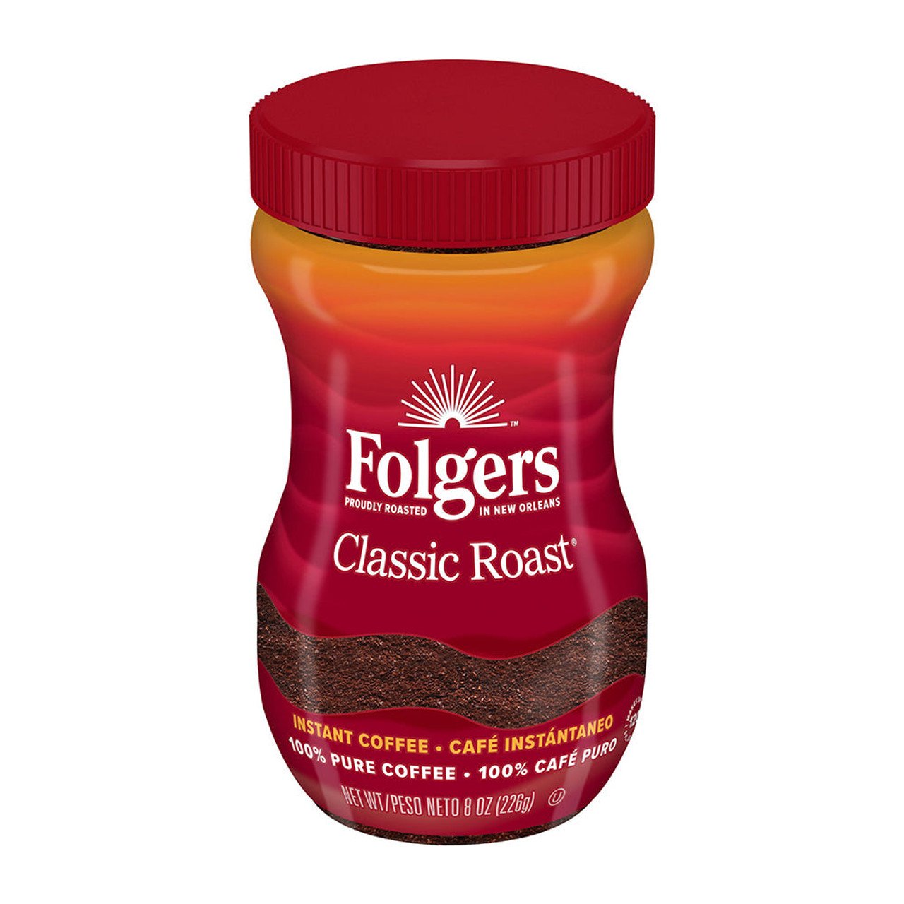 Folgers Classic Roast Instant Coffee Crystals, 8 Ounce Jar