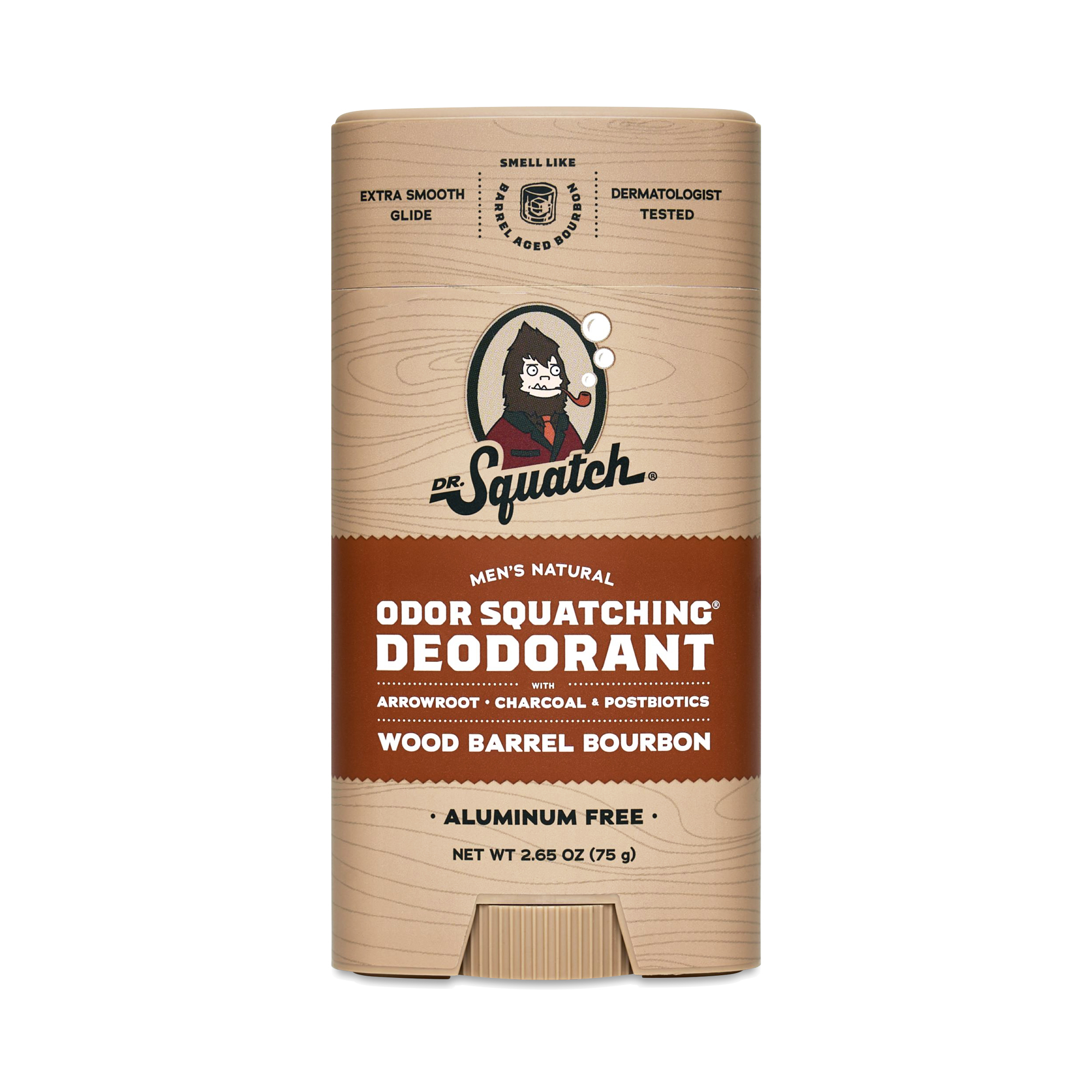 Dr. Squatch Odor Squatching Aluminum Free Men's Natural Wood Barrel Bourbon Deodorant, 2.65 Ounce