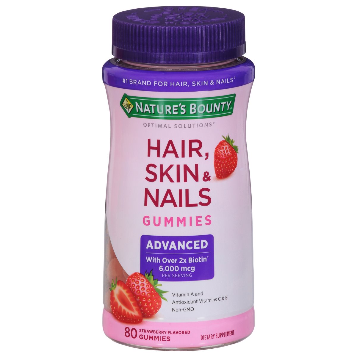 Nature's Bounty Optimal Solutions Advanced Hair, Skin, Nails, 2X Biotin, 80 Strawberry Gummies
