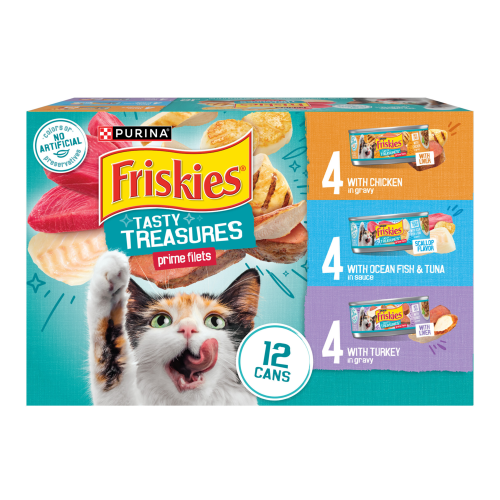Friskies Purina Gravy Wet Cat Food Variety Pack, Tasty Treasures Prime Filets - 5.5 Oz. Cans