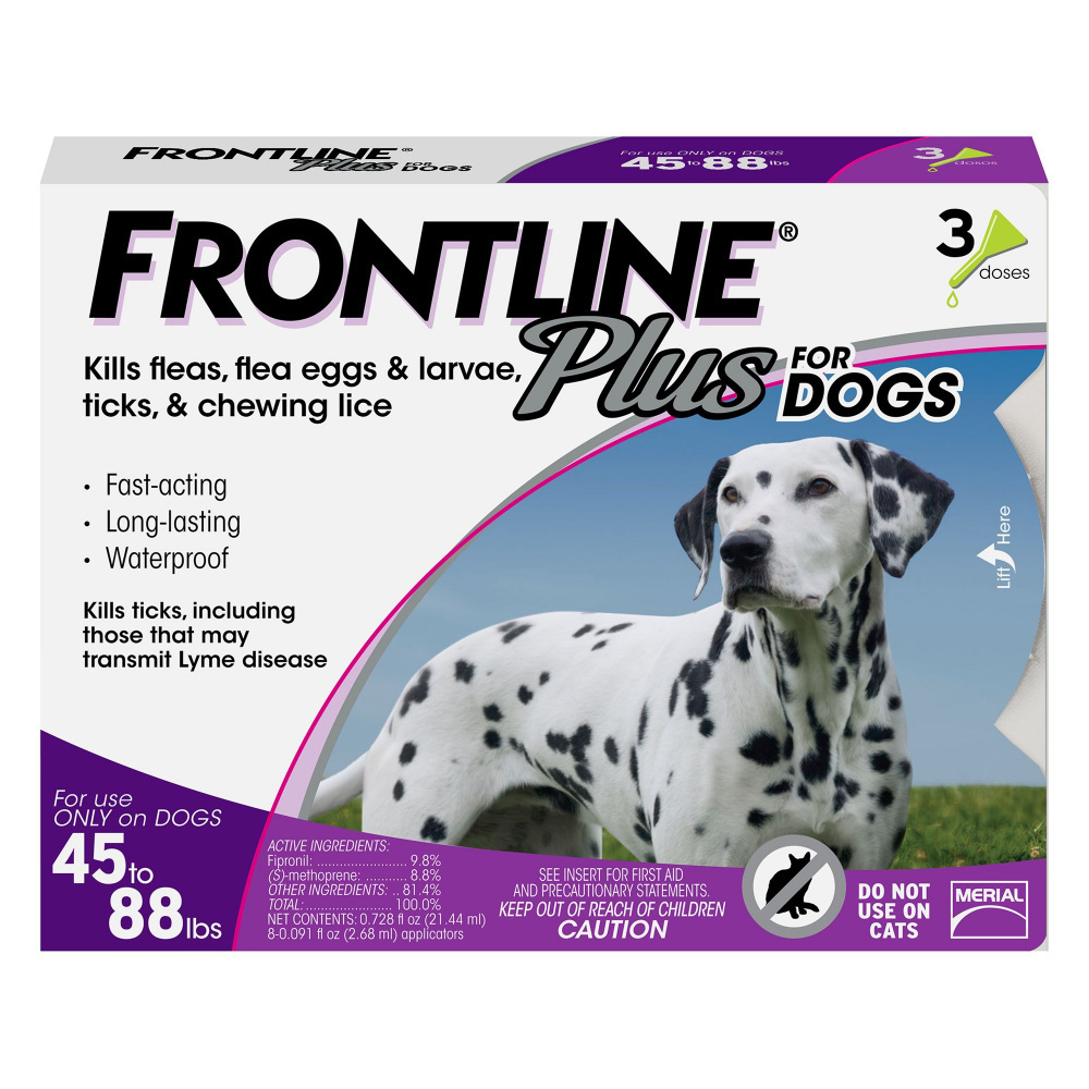 Frontline Plus For Dogs Large Dog (45 To 88 Pounds) Flea And Tick Treatment, 3-Doses