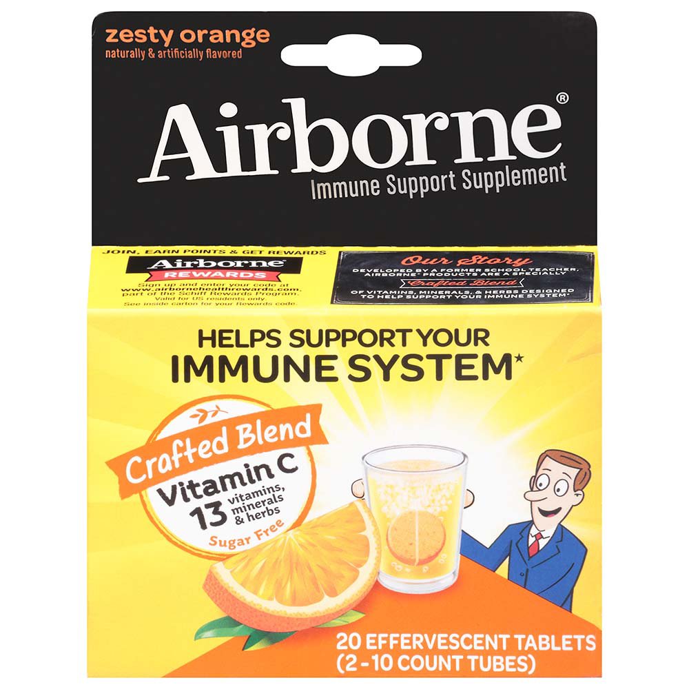 Airborne Effervescent Tablets, Vitamin C - Immune Support Supplement Zesty Orange