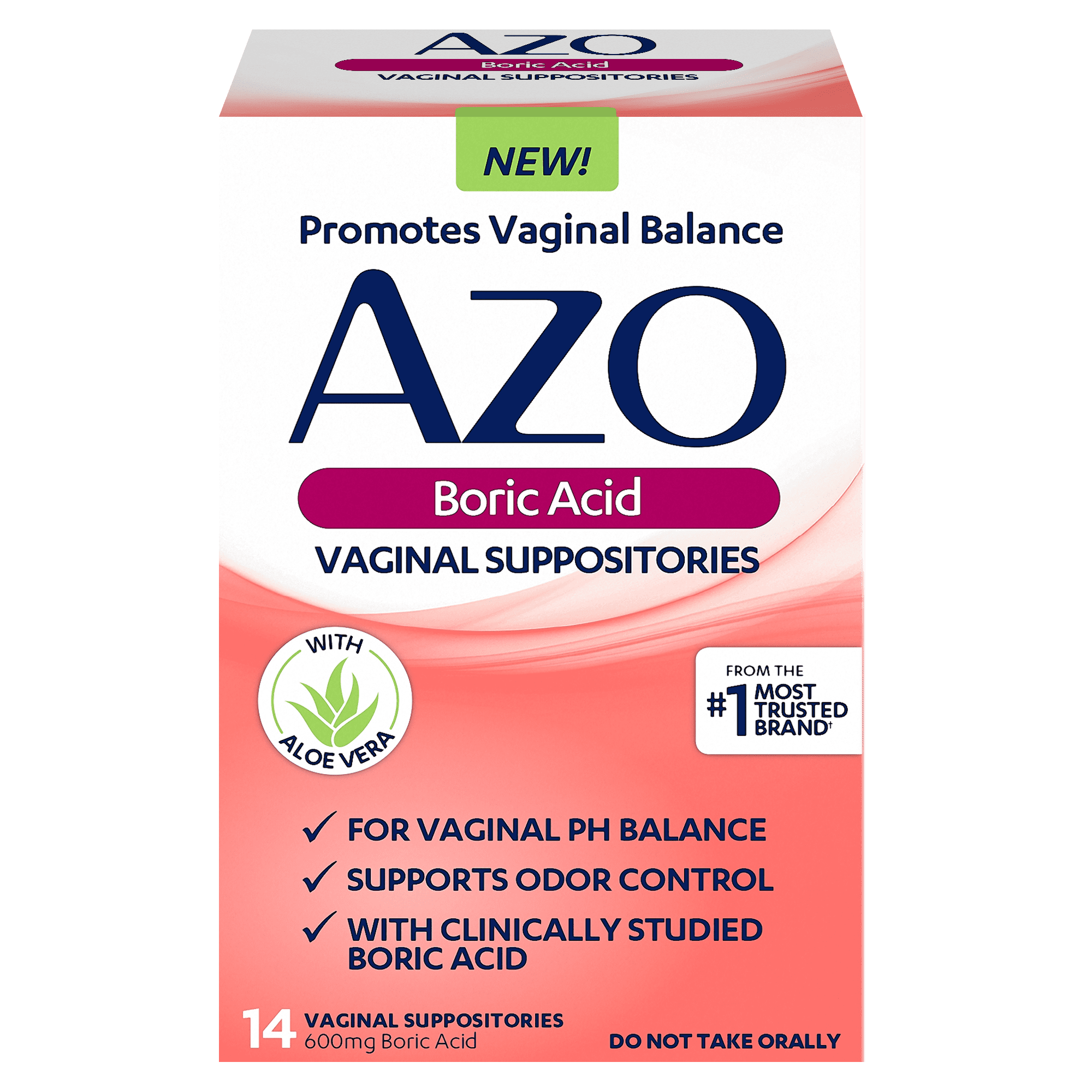 AZO Boric Acid Vaginal Suppositories, With Aloe Vera, 600 Mg