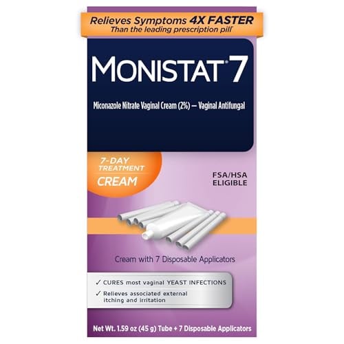 Monistat 7-Day Yeast Infection Treatment For Women, Miconazole Antifungal Cream (45g Tube) & 7 Applicators, For Relief Of Mild Vaginal Itching