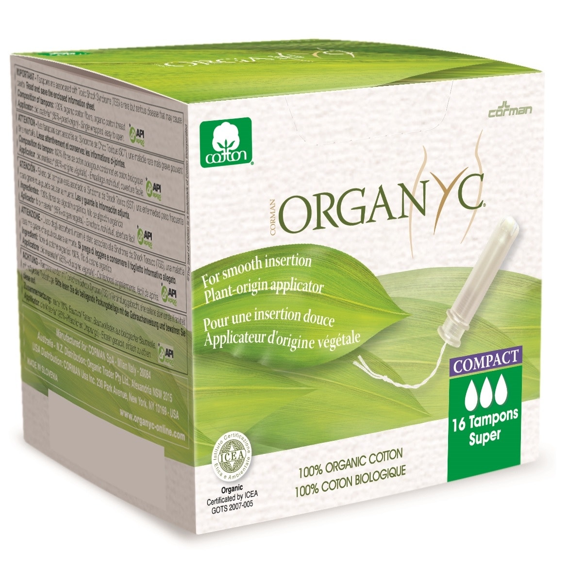Organyc Super Compact Applicator Tampons Organic