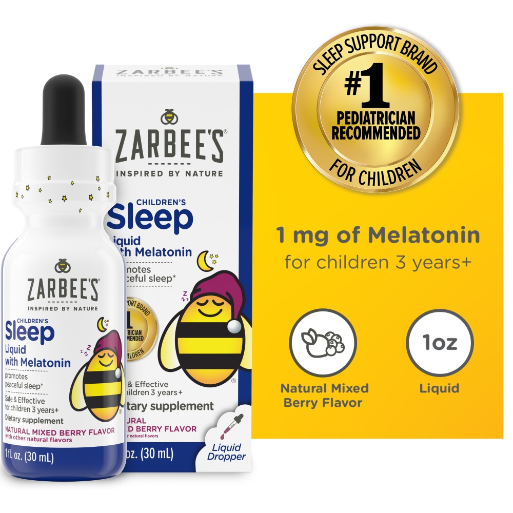 Zarbee's Naturals Children's Natural Mixed Berry Flavor Sleep Liquid With Melatonin 1 Fl Oz Box