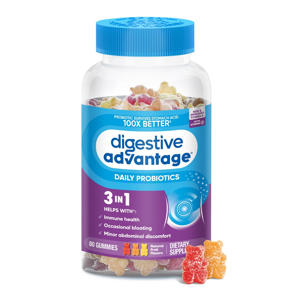 Digestive Advantage Daily Probiotic Gummies, Natural Fruit Flavors
