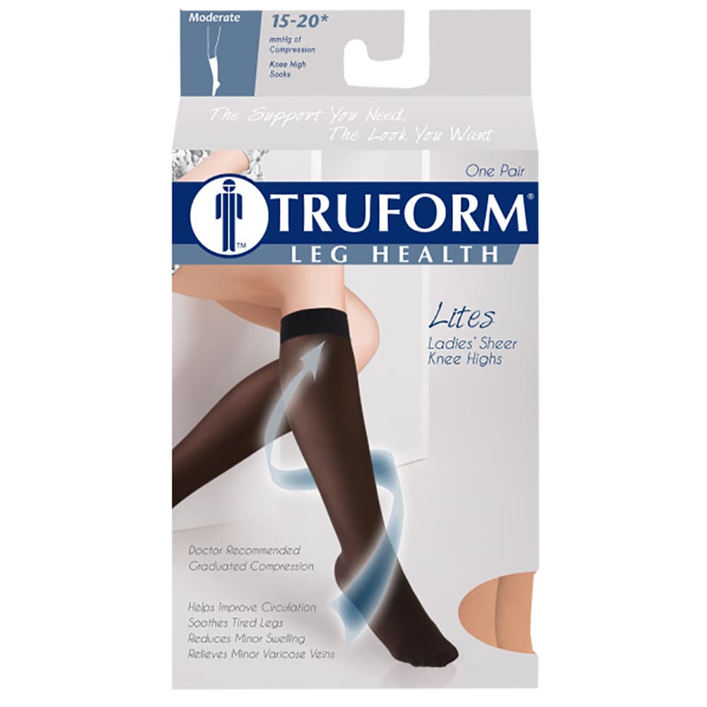 Truform Women’s 15-20 mmHg Sheer Knee High Compression Stockings, Nude, Medium