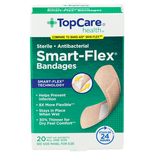TopCare Health Sterile Antibacterial Smart‑Flex Bandages, 20 ct