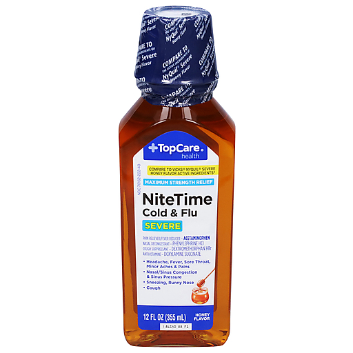 TopCare NiteTime Cold & Flu Severe Maximum Strength Honey Liquid 12 fl oz