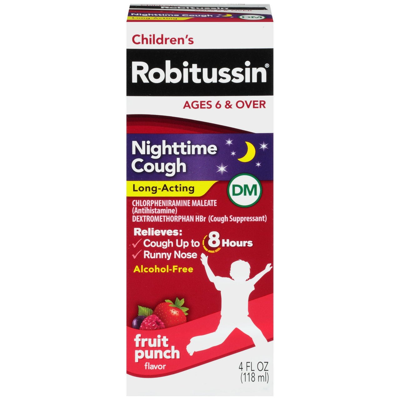 Robitussin Nighttime Cough, Long Acting, Children's, Fruit Punch Flavor 4 Fl Oz