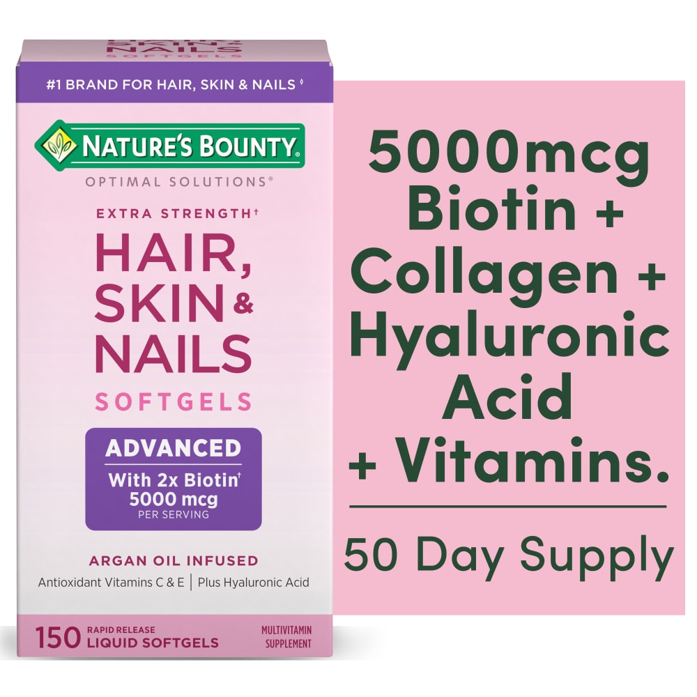 Nature's Bounty Optimal Solutions Hair, Skin & Nails, Extra Strength, 5000 Mcg, Advanced, Rapid Release Liquid Softgels