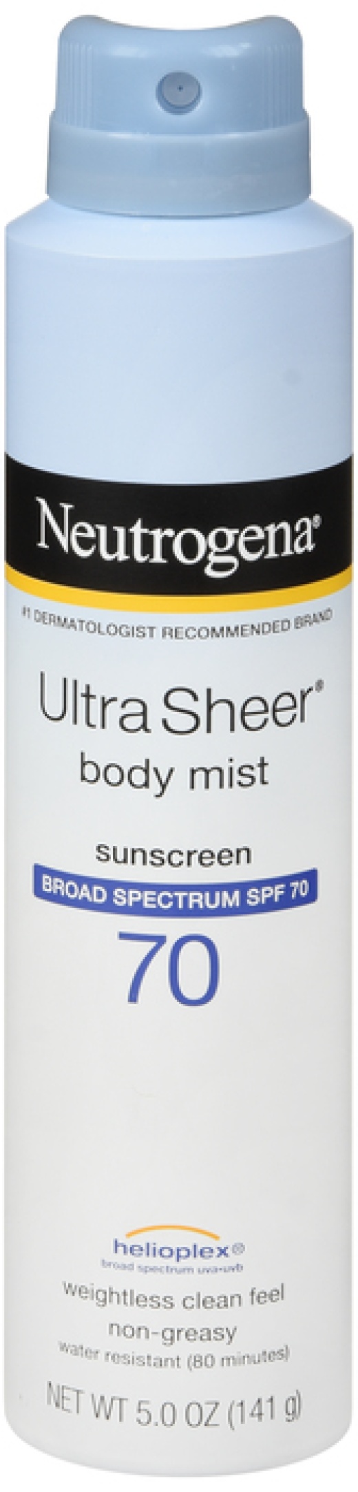 Neutrogena Ultra Sheer Body Mist Sunscreen Spray Broad Spectrum SPF 70, Lightweight, Non-Greasy & Water Resistant, Oil-Free