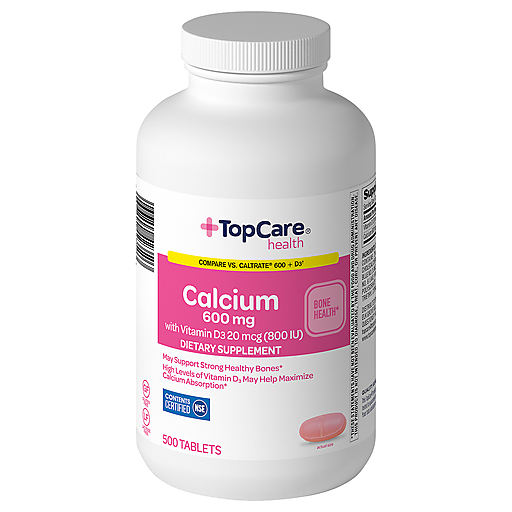 TopCare Calcium 600 mg With Vitamin D3 20 mcg (800 IU) – 500 Tablets